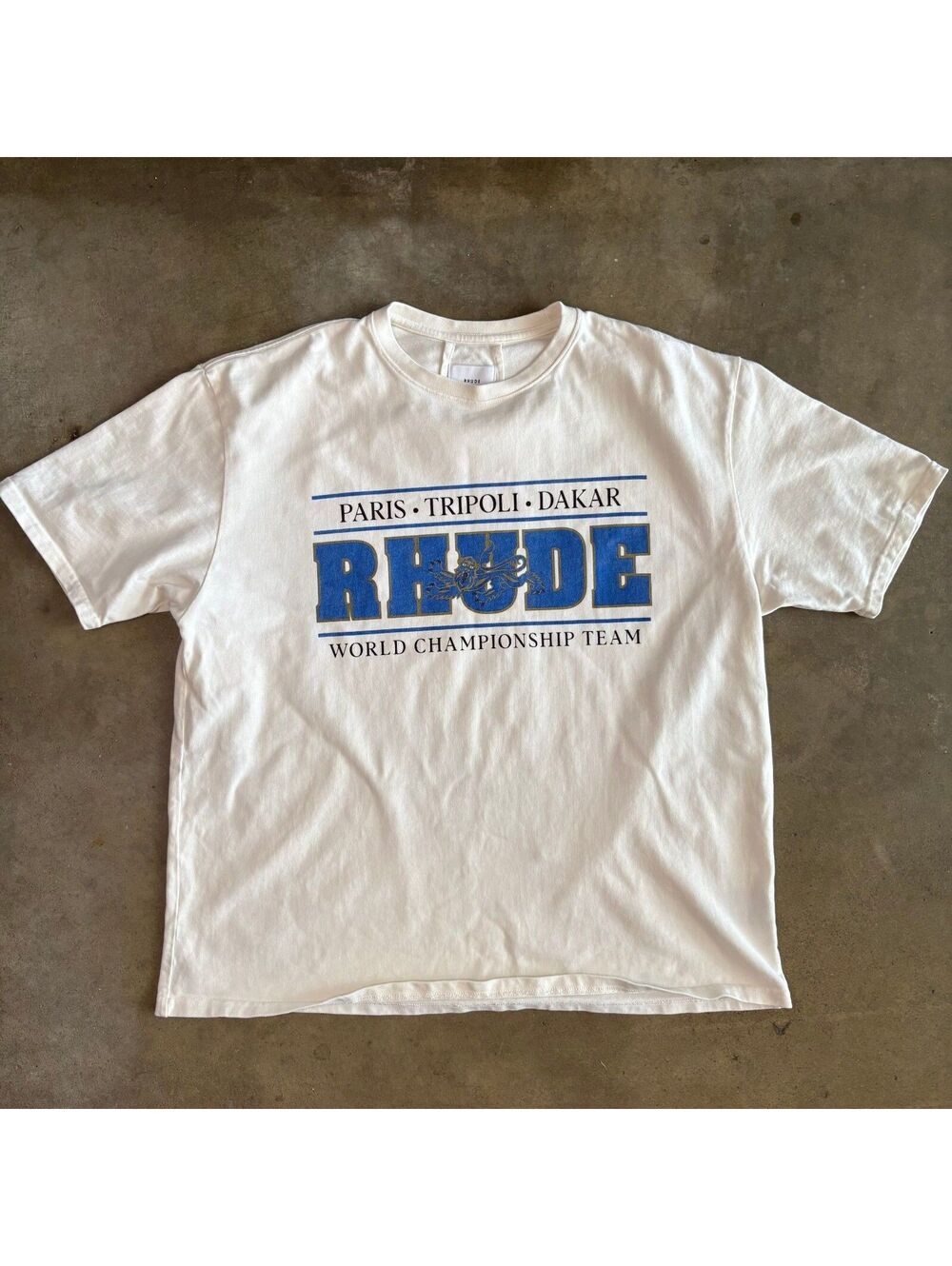 Rhude Paris Mens XL Tripoli Dakar World Championship Team White Graphic T-Shirt